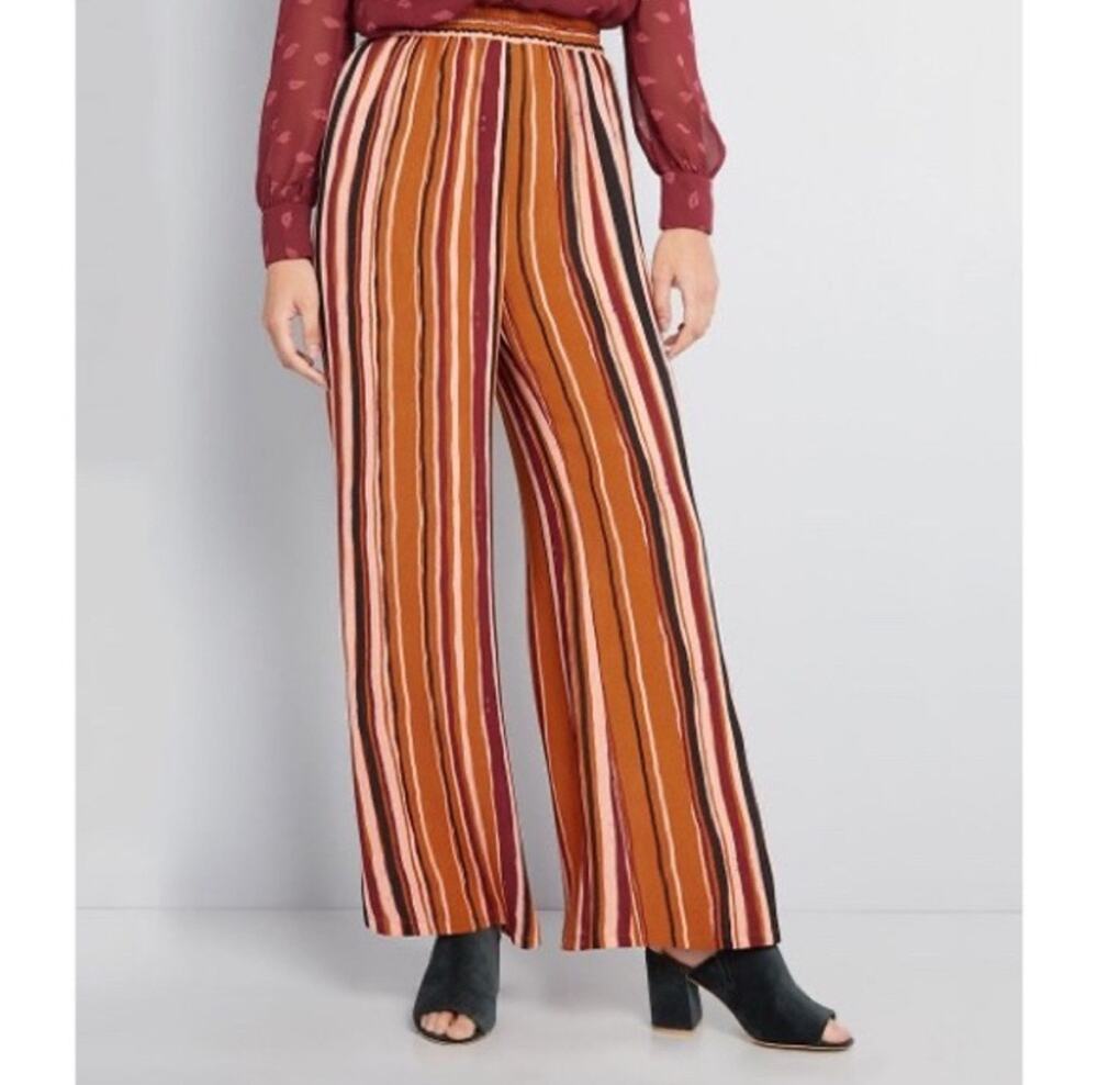 ModCloth The Eugene Wide Leg Pants vertical stripe orange red pink